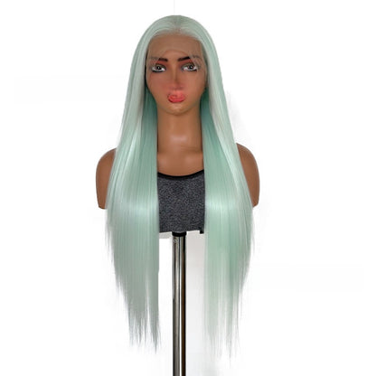 Front Lace Light Green Long Straight Synthetic Wig