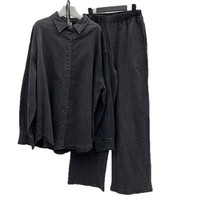 Women's Denim Polo Collar Casual Set