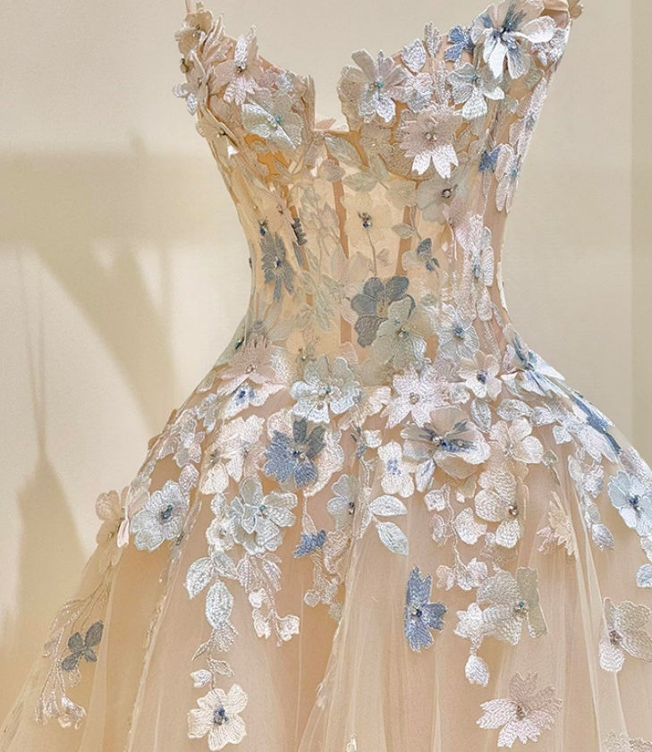 V-hals bloemen gestikte feest-avondjurk