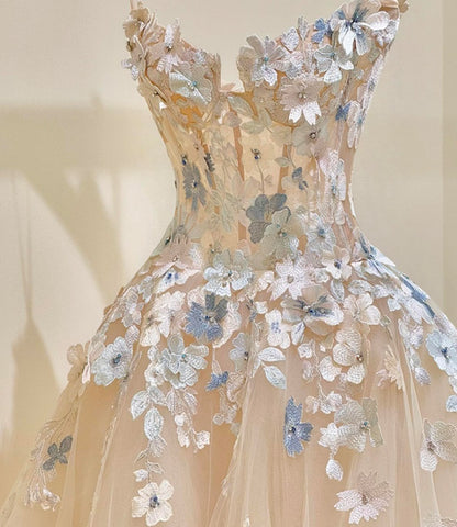 V-hals bloemen gestikte feest-avondjurk