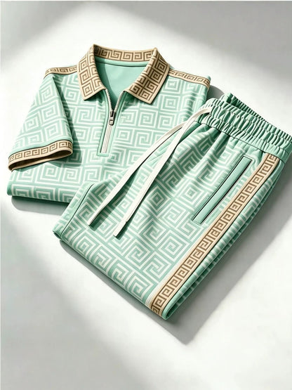 Men's Zip-Up Polo Shirt and Pants Set
