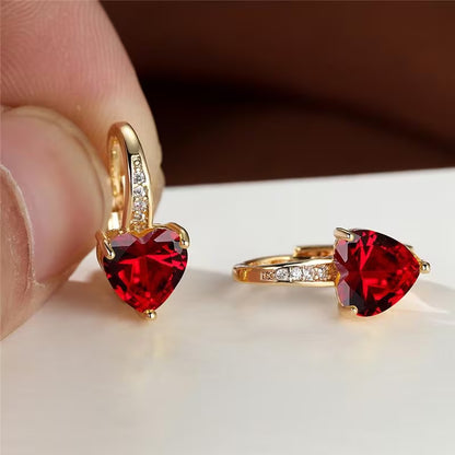 Women's Heart-Shaped Zircon Inlay Copper Earrings