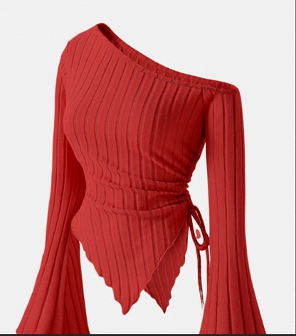 Women's Off-Shoulder Bell Sleeve Knit Top