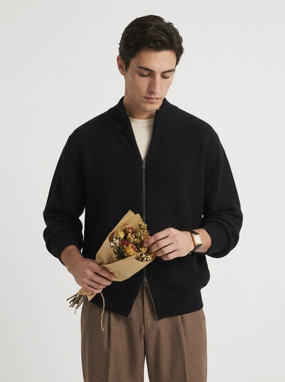 Stand Collar Zip Up Knit Sweater for Men