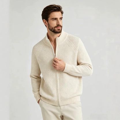 Mens Stand Collar Zip Up Knit Cardigan