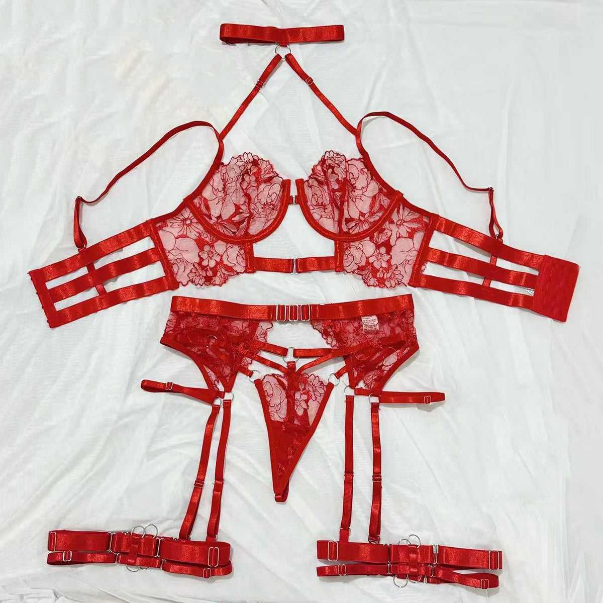 Sexy Cross-Neck Mesh Lingerie Set
