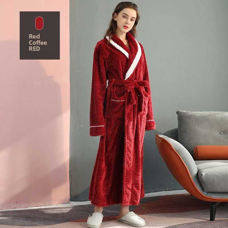 Long Thick Flannel Couple Bathrobe with Lapel Collar