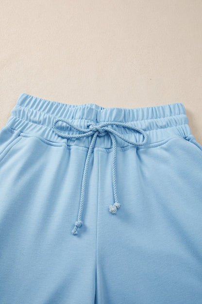 Effen losvallend T-shirt en broek met trekkoord en wijde pijpen  2-delige set