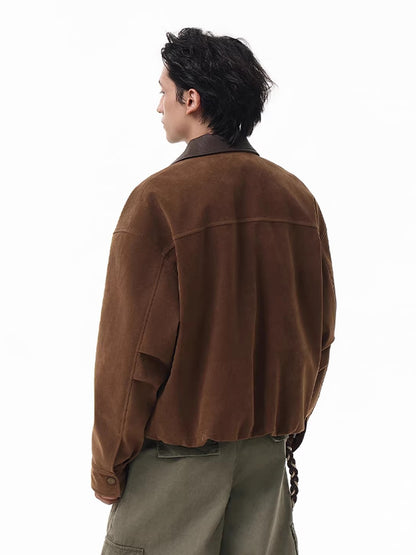 Boxy BarnStyle Jacket with Leather Collar