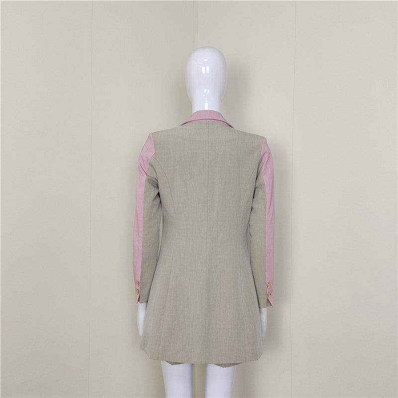 Diepe V-hals Dubbelrijs Blazer En Shorts Tweedelig Pak