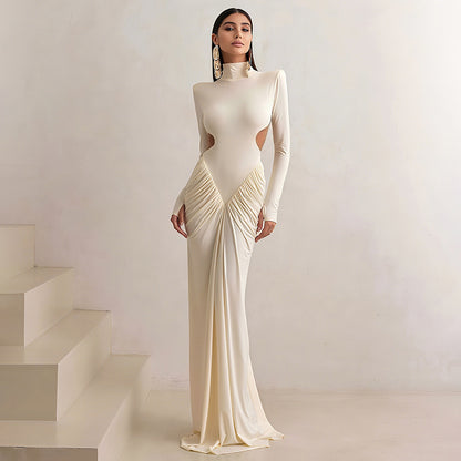 Elegant High Neck Backless Long Dress