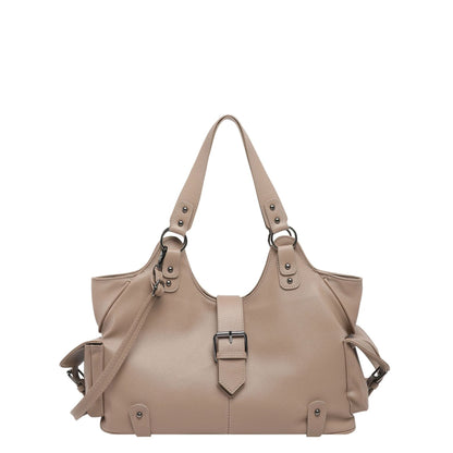 Large Capacity Retro Tote Bag with Rivets Lock Buckle
