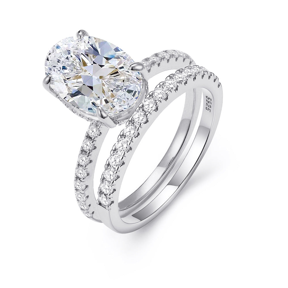 Zircon Ice Flower Cut Oval Ring Stackable Ring for Women