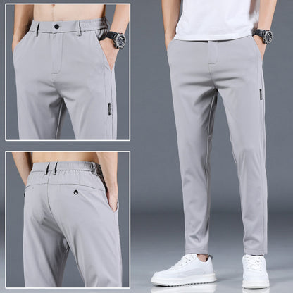 Men's Ice Silk Elastic Waist Straight-Leg Casual Pants