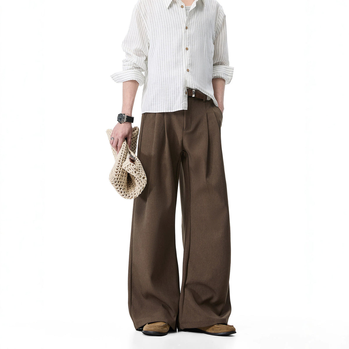 Mens Double Pleated Casual Trousers