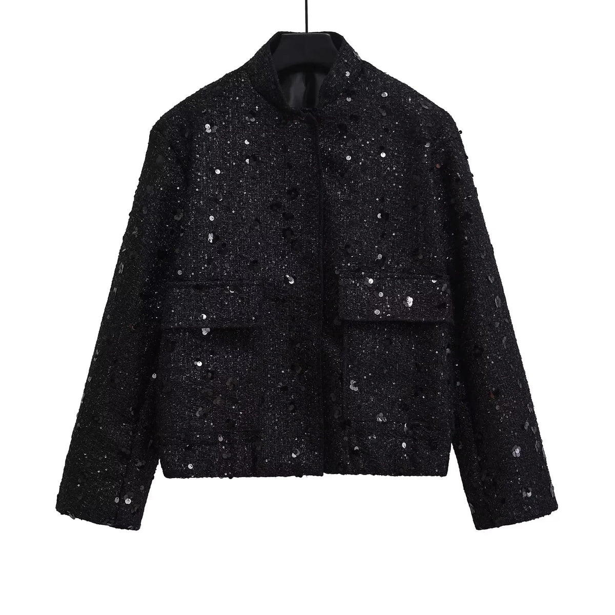 Women's Beaded Round Neck Long Sleeve Loose Polyester Jacket