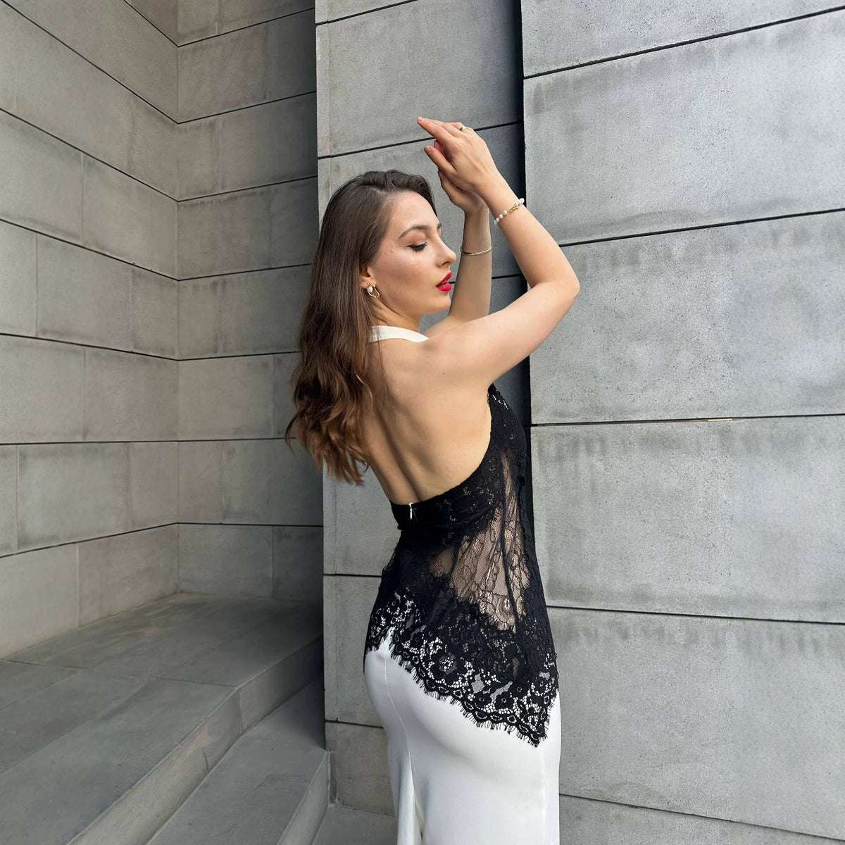 Lace Patchwork Hollow-Out Bodycon Dress Halter Neck