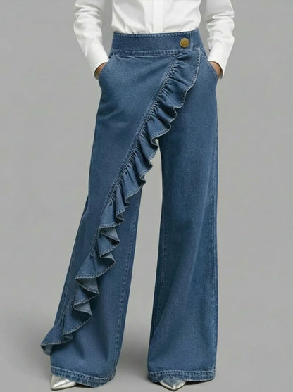 Retro High Waist A-Line Denim Dress