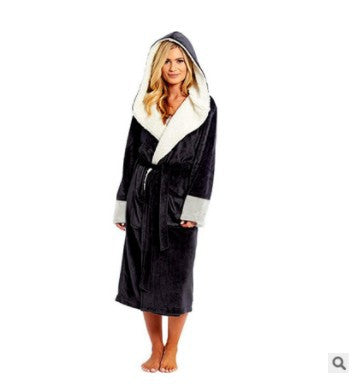 Long Hooded Bathrobe Nightgown with Belt