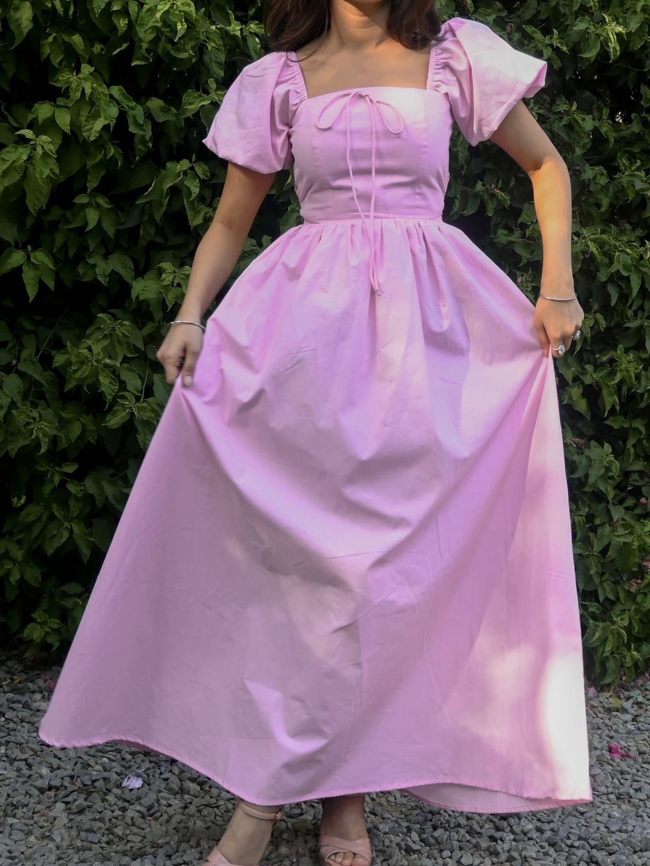 Maxi-jurk met pofmouwen en strik