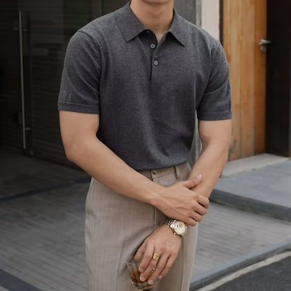Fashion Casual Lapel Pure Color Polo Shirt Casual Knitted Short-Sleeved Men's Summer New Breathable Trendy Men's T-Shirt