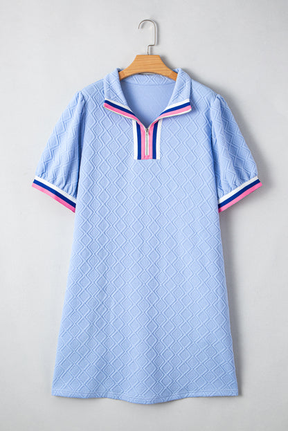 Beau Blue gestreepte jurk met kraag zakken ruitjespatroon en textuur plus size