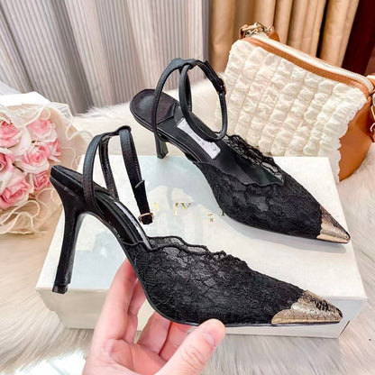 Lace Peep-Toe High Heel Sandals