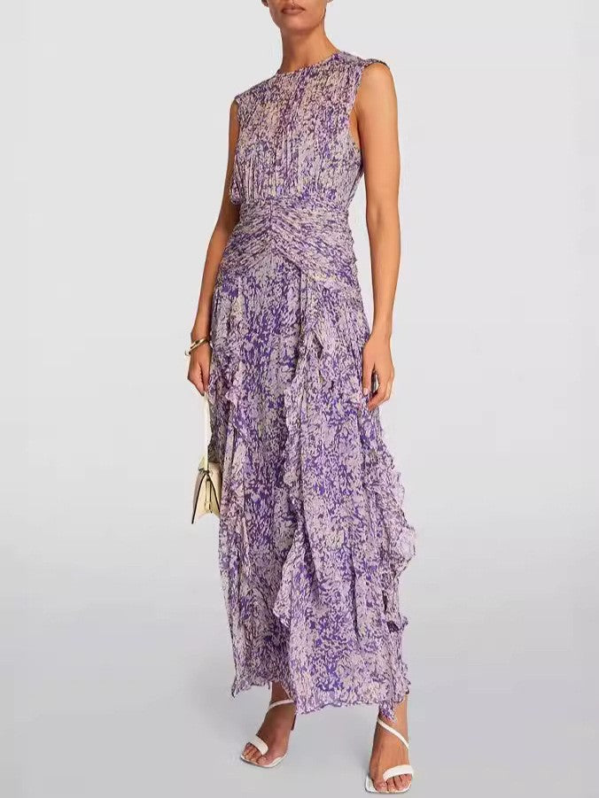 Floral Print Chiffon Evening Dress