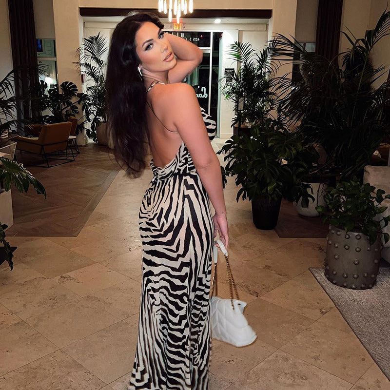 Zebra Print High Slit Lace Up Dress
