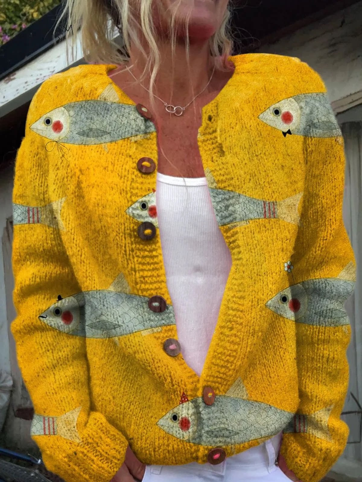 Womens 3D Printed Knit Cardigan