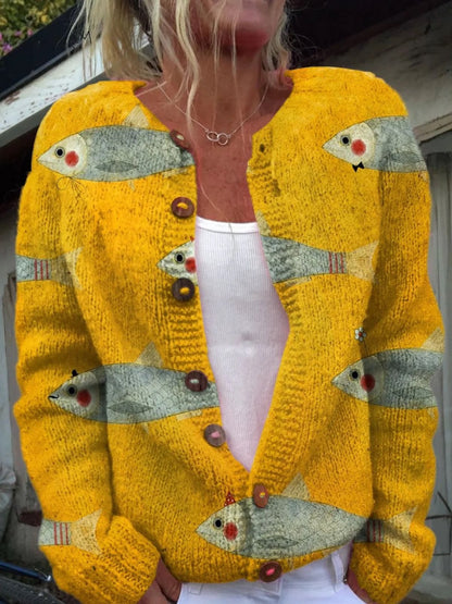 Womens 3D Printed Knit Cardigan
