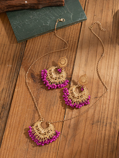 Bohemian retro oorbellen en ketting set met belletjes