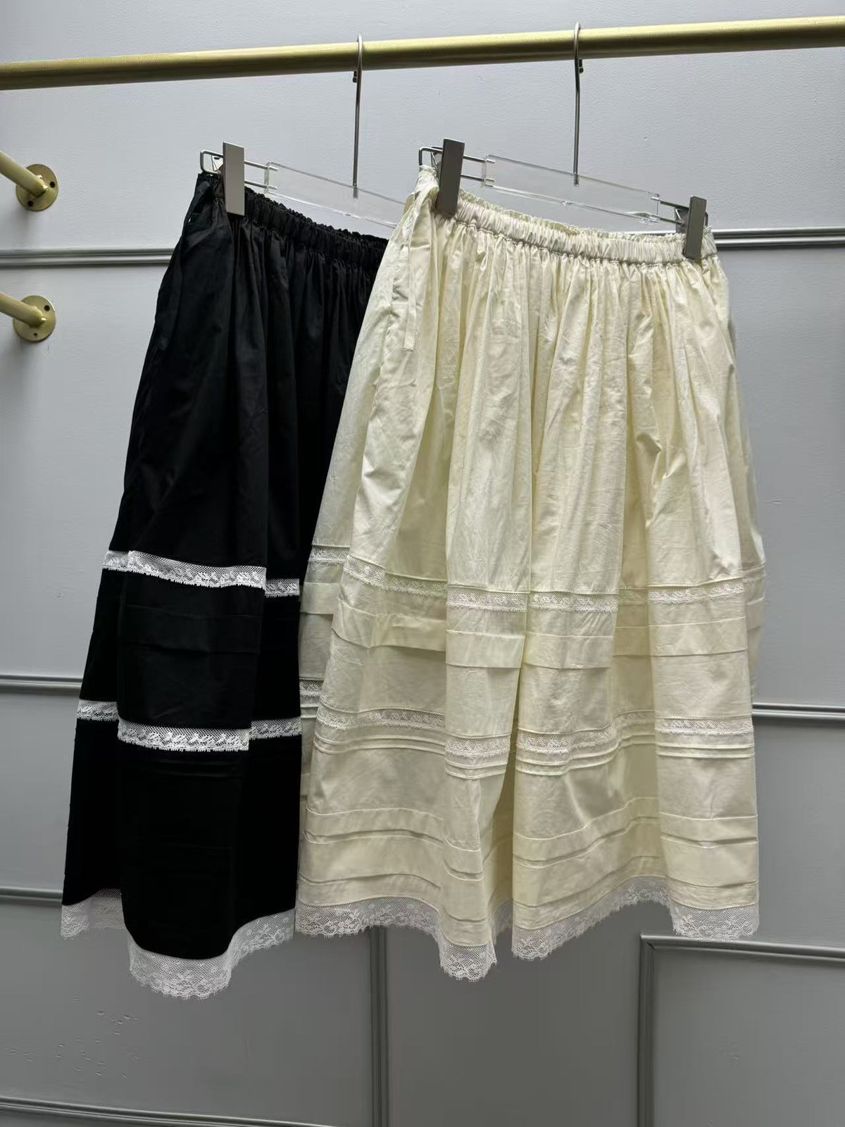 French Style Lace Splicing Floral Pleated A-Line Skirt
