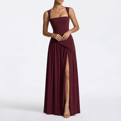 Elegant Backless Pleated Slit Dress