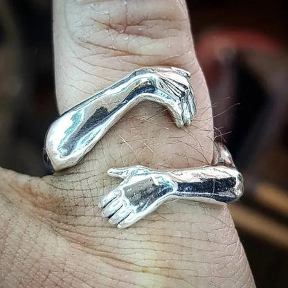 Adjustable Open Hugging Hands Ring