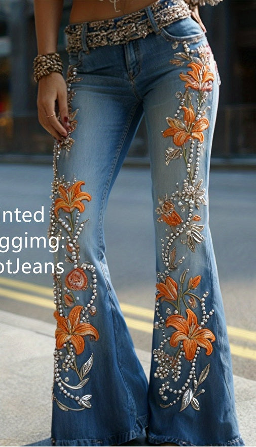 Bohemian stijl bloemen gebuurde flared jeans