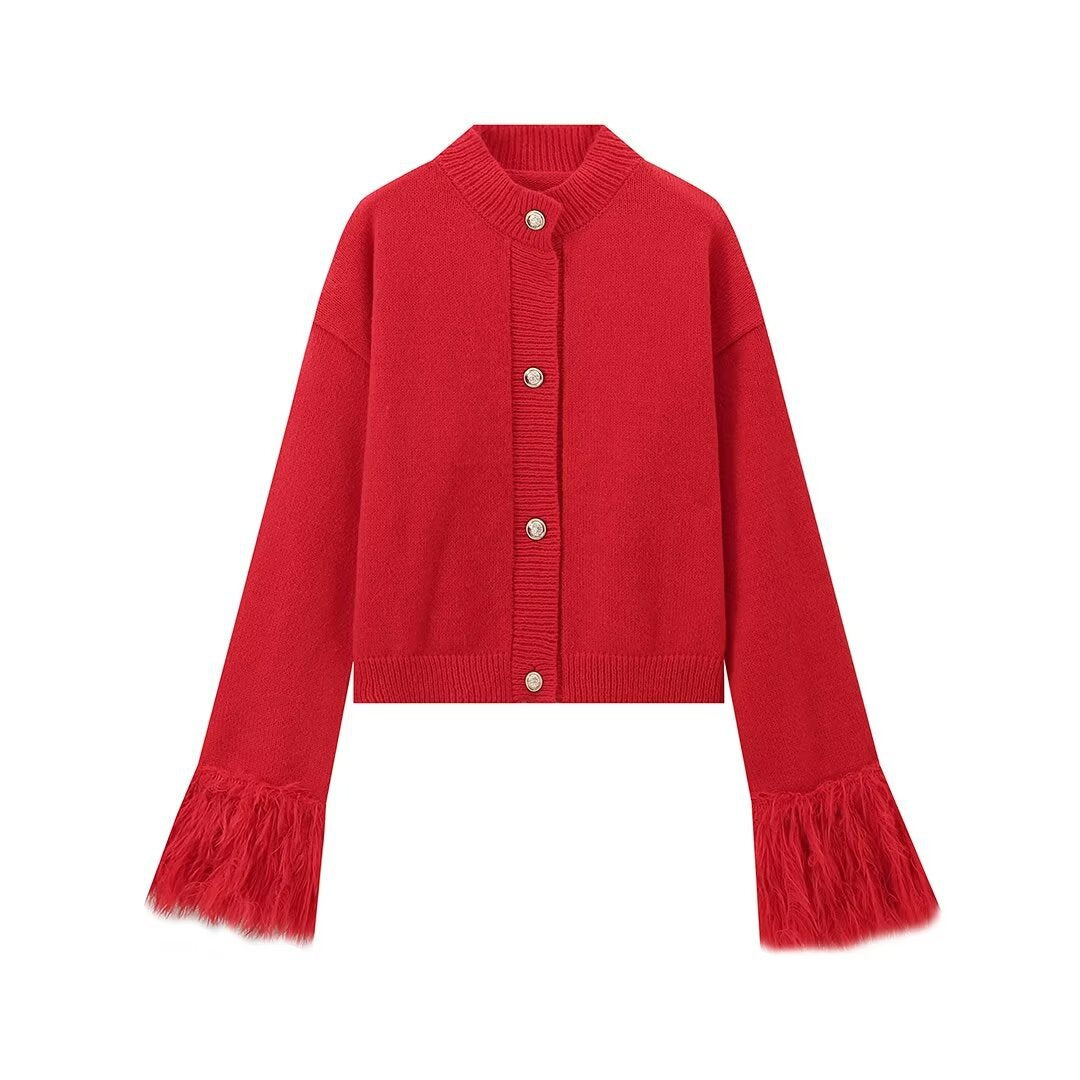 Women?s Fuzzy Cuff Button-Front Knit Cardigan