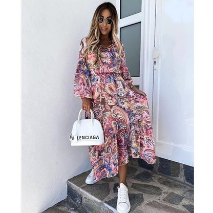 Halflange Bohemian Jurk Met Lange Pofmouwen