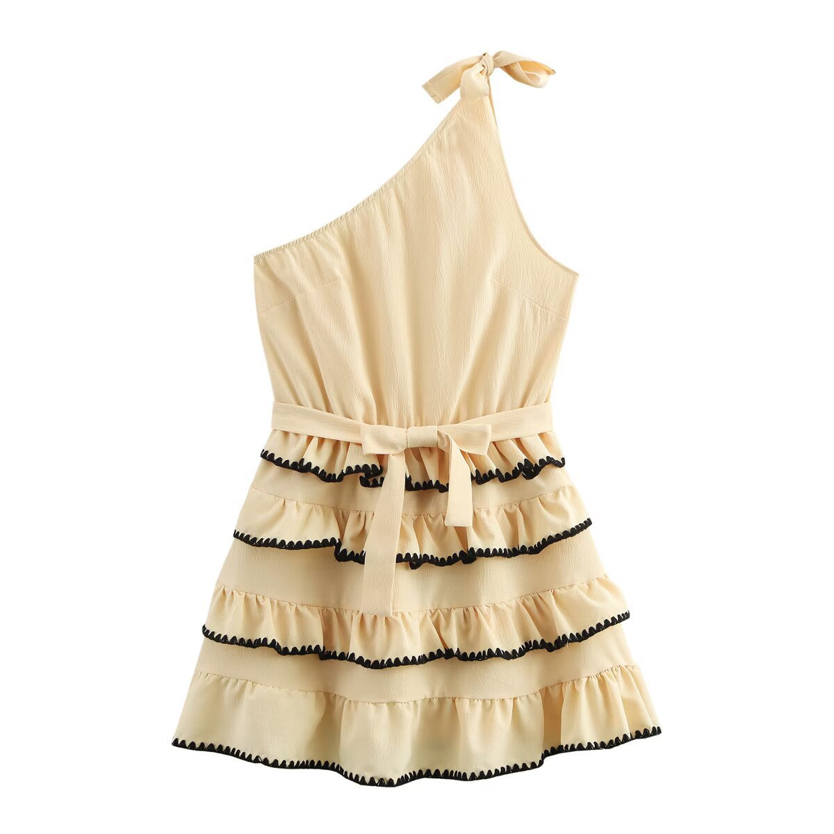 Summer fashion sleeveless shell craft slanted shoulder cake skirt dress for women