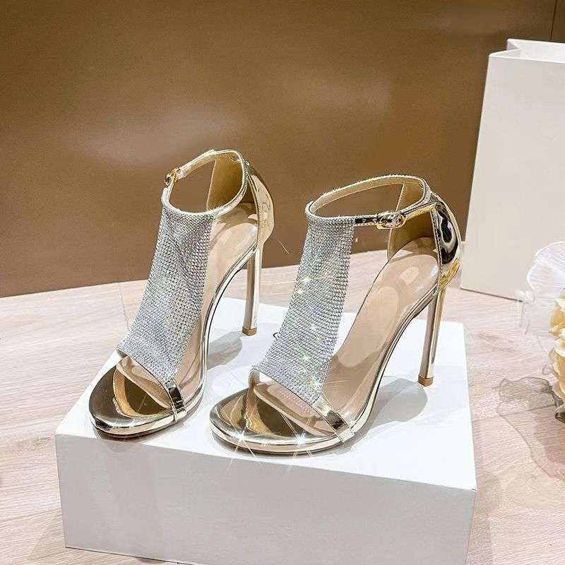 Sexy T-Strap Rhinestone Stiletto Sandals