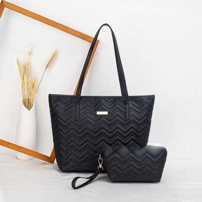 PU Embroidery Shoulder Tote Bag Set