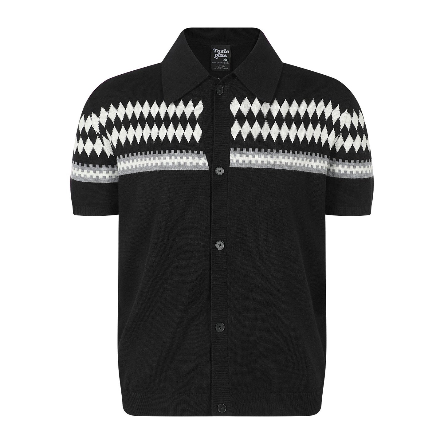 Jacquard collar button knit short sleeved cardigan for men