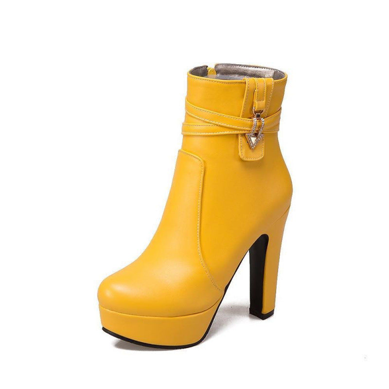Women Chunky Heel Ankle Boots Side Zipper Rhinestone Short Boots