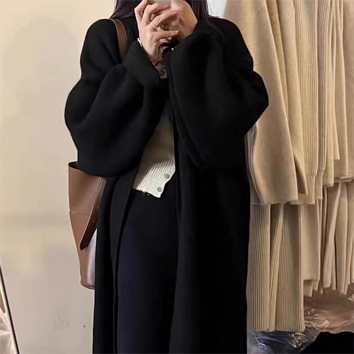 French Retro Long Knit Cardigan for Women
