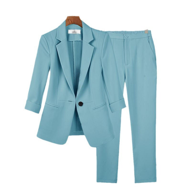 Simple Solid Color Large Size Suit Elegant Slim Fit Two-Piece