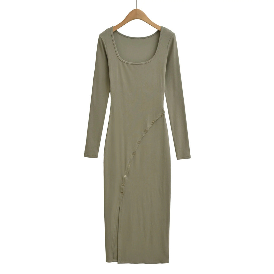 Chic Long Dress for Autumn,  Spicy Pure Desire Style, Fitted Waist, Bodycon Dress for Women