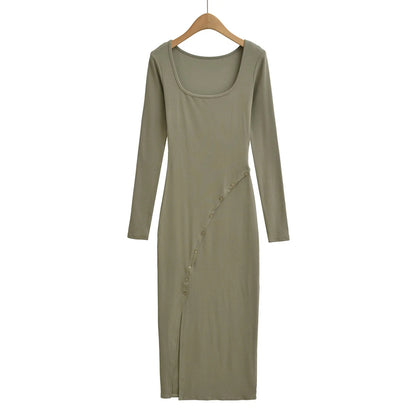 Chic Long Dress for Autumn,  Spicy Pure Desire Style, Fitted Waist, Bodycon Dress for Women