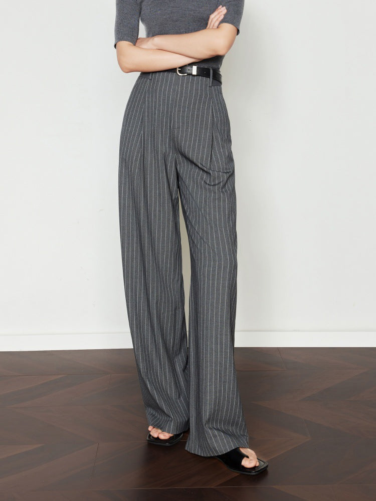 Wide-leg pants women suit pants striped gray drape vintage casual pants