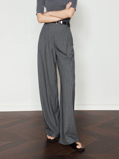 Wide-leg pants women suit pants striped gray drape vintage casual pants