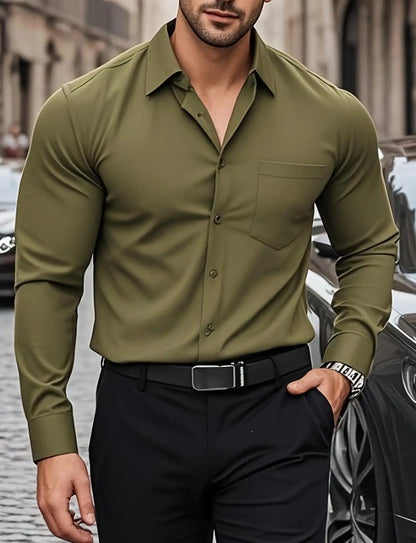 Bedrukt slim-fit  herenoverhemd met lange mouwen elegante model